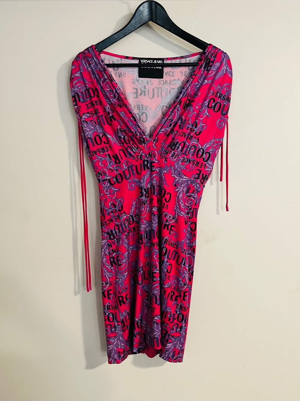 Versace Jeans Couture Women’s Fuchsia Logo Print Bodycon Dress Size 6